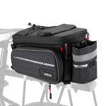 Wiltec Bolsa para bicicleta 20 L negra resistente al agua extensible con múltiples compartimento para portátil y con correa para llevarla al hombro ...