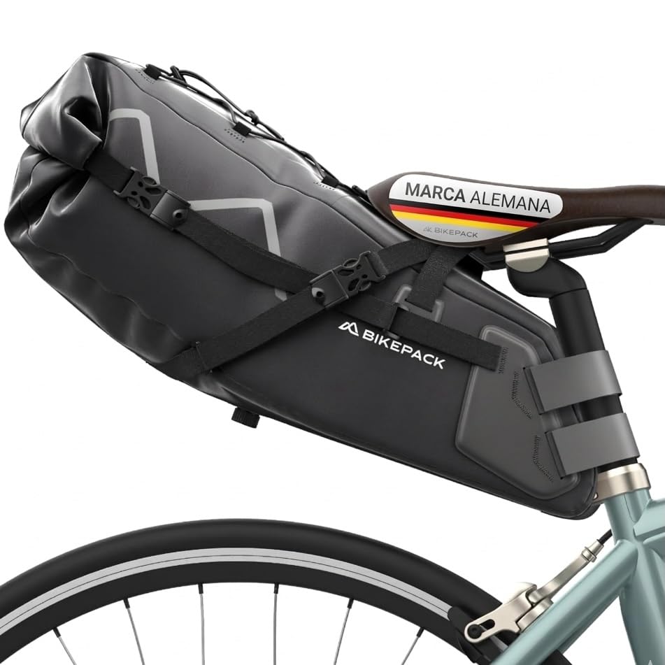 bolsas-bikepacking-741qmr-1.jpg BIKEPACK Bolsa de sillín Bicicleta 10–15 L – Impermeable | Roll top bikepacking para gravel, bici de carretera y MTB rígida : Amazon.es: Deportes y aire libre - Imagen 1