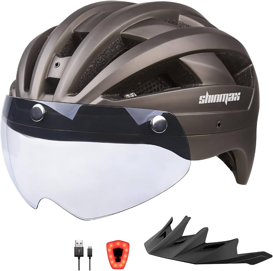 casco-bici-mujer-985qyc-1.jpg Shinmax Casco Bicicleta Adulto Casco Bici con LED Luz Recargable USB Casco MTB con Visera Desmontable Gafas Magnética Protectora UV Casco de Bicicleta para Mujer Hombre 57 62cm NR 032 : Amazon.es: Deportes y - Imagen 1